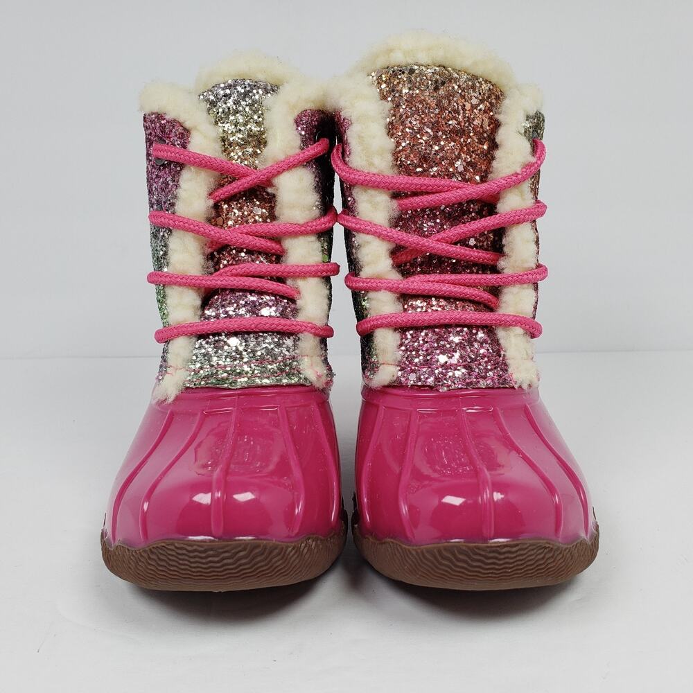 Adrienne Vittadini Bambini Toddler Girls Size 6 Pink Sparkle Glitter Duck Boots - Picture 6 of 10